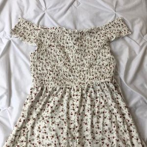 Cream floral shoulderless dress